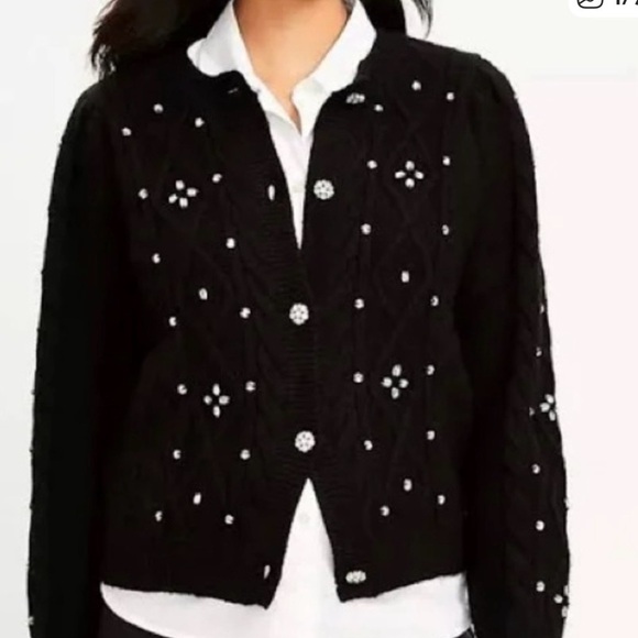 LOFT Sweaters - LOFT Black Cardigan with Embellishments